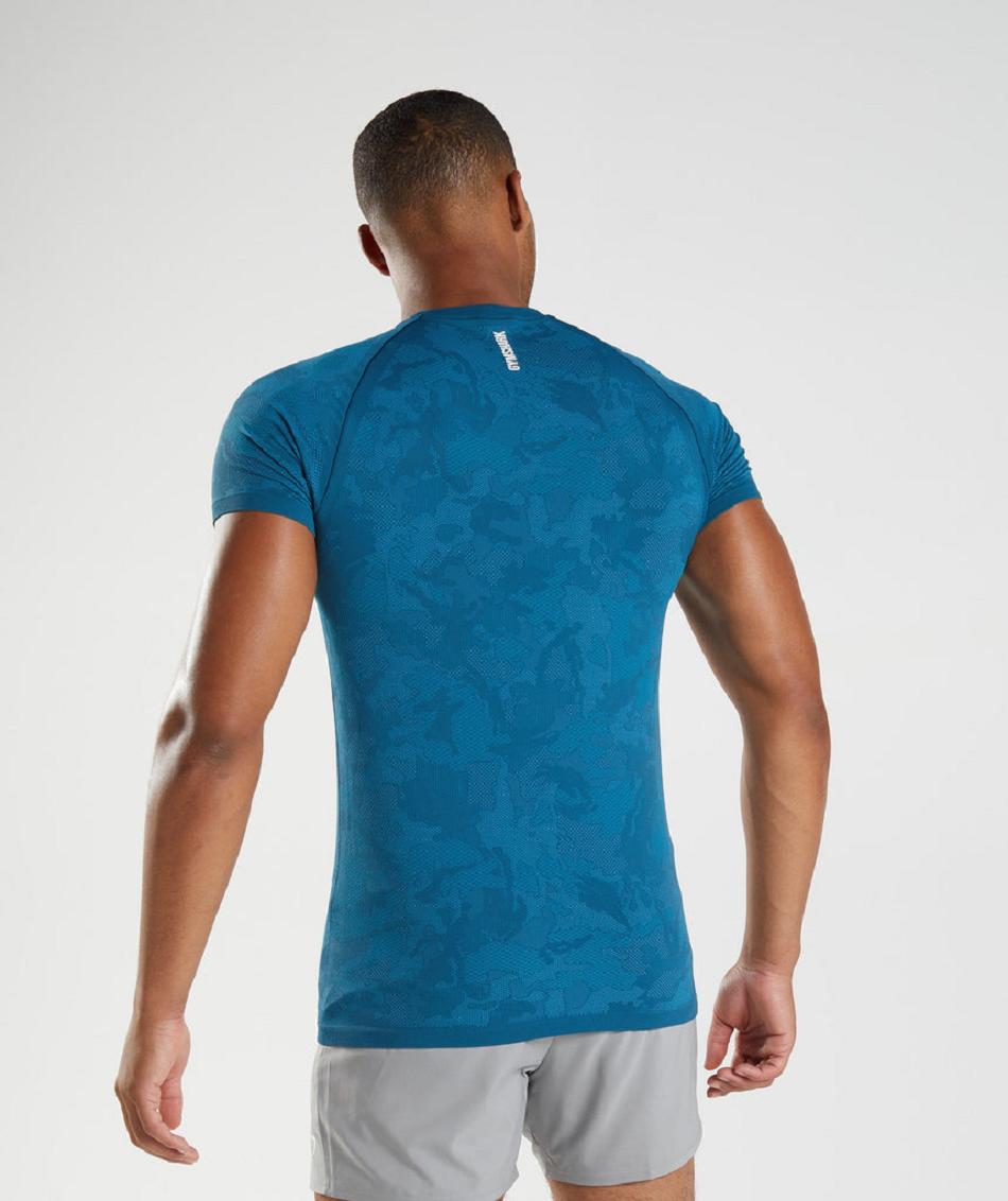 T Shirts Gymshark Geo Seamless Hombre Azules Gris Oscuro Azules | CO 3317CTV